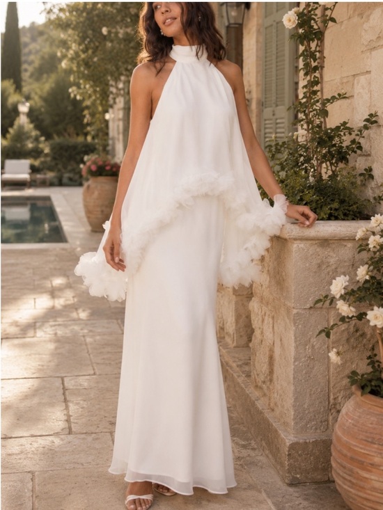 Elliatt Dresses & Skirts - ELLIATT Poppy Cape Gown Tiered Dress in White